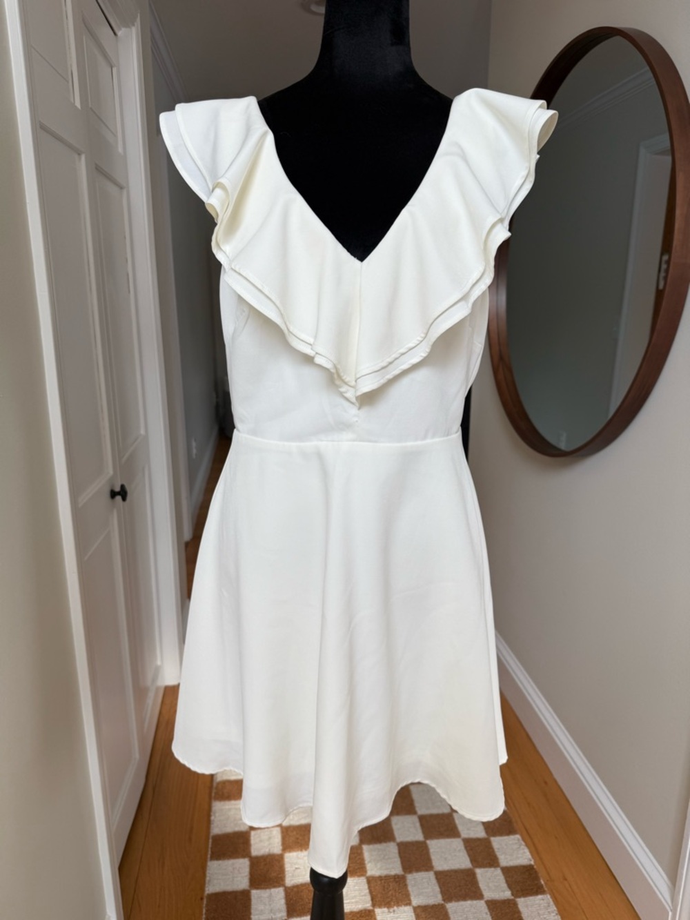 Lulu’s White Ruffle V-Neck Fit & Flare Dress